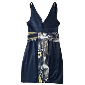 Bebe Silk Mini Dress Black Fringe V Neck Size S